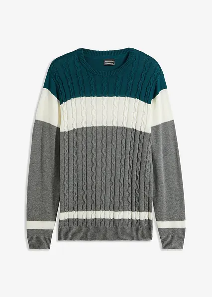 Pullover mit Zopfmuster und Baumwolle in petrol von vorne - bonprix Pullover mit Zopfmuster und Baumwolle in petrol von vorne - bonprix
