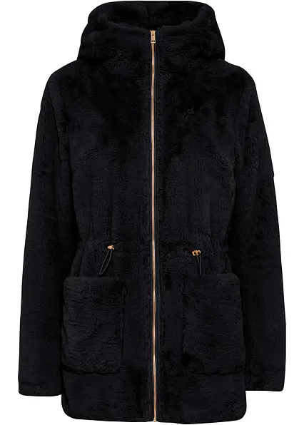 Lässige Fellimitat-Jacke in schwarz von vorne - bonprix Lässige Fellimitat-Jacke in schwarz von vorne - bonprix