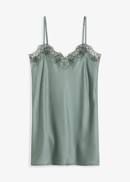 Satin Negligé mit floraler Stickerei in grau von vorne - bonprix Satin Negligé mit floraler Stickerei in grau von vorne - bonprix
