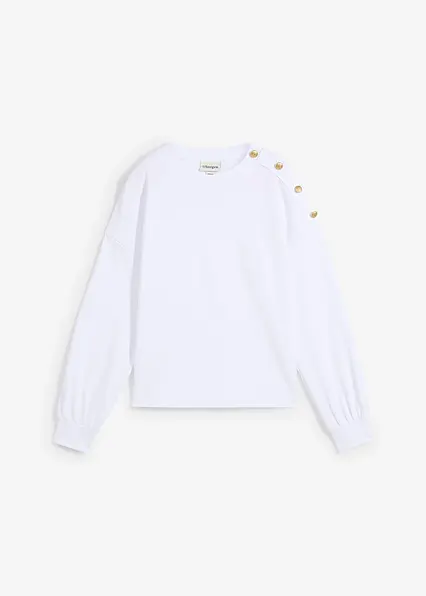 Sweatshirt mit Knöpfen in weiß von vorne - bonprix Sweatshirt mit Knöpfen in weiß von vorne - bonprix