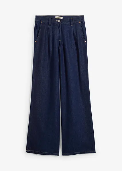 Wide-Leg-Jeans, Mid Waist in blau von vorne - bonprix Wide-Leg-Jeans, Mid Waist in blau von vorne - bonprix