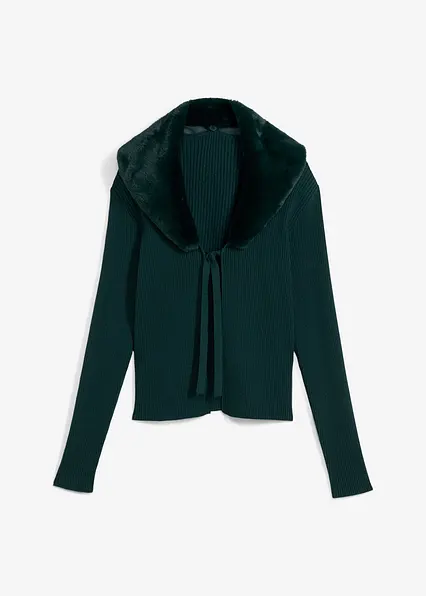 Strickjacke mit Webpelz in grün von vorne - bonprix Strickjacke mit Webpelz in grün von vorne - bonprix