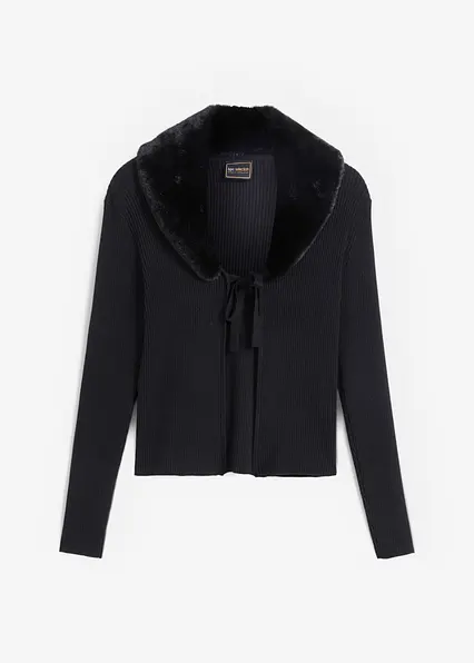 Strickjacke mit Webpelz in schwarz von vorne - bonprix Strickjacke mit Webpelz in schwarz von vorne - bonprix