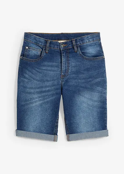 Stretch-Jeans-Bermuda mit verstellbarem Bund, Slim Fit in blau von vorne - bonprix Stretch-Jeans-Bermuda mit verstellbarem Bund, Slim Fit in blau von vorne - bonprix