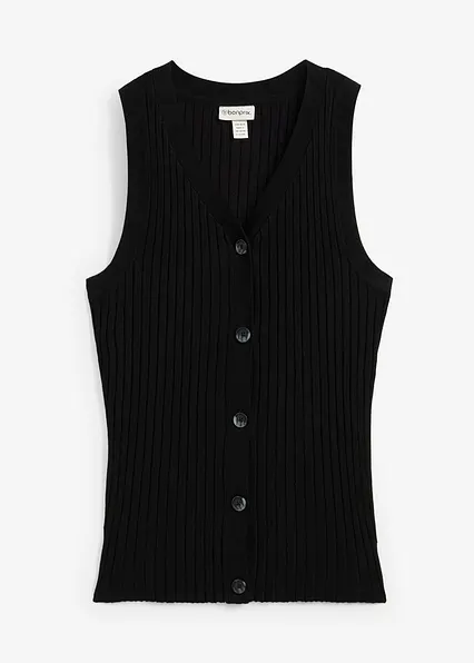 Gerippte Strickweste in schwarz von vorne - bonprix Gerippte Strickweste in schwarz von vorne - bonprix