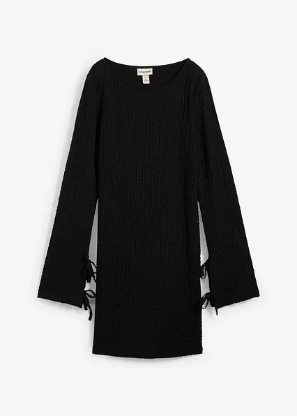 Minikleid aus strukturiertem Crêpe in schwarz von vorne - bonprix Minikleid aus strukturiertem Crêpe in schwarz von vorne - bonprix