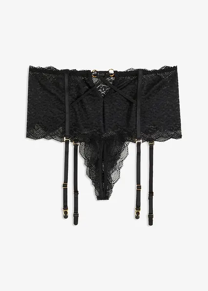 Highwaist String ouvert mit Strapshalter in schwarz von vorne - bonprix Highwaist String ouvert mit Strapshalter in schwarz von vorne - bonprix
