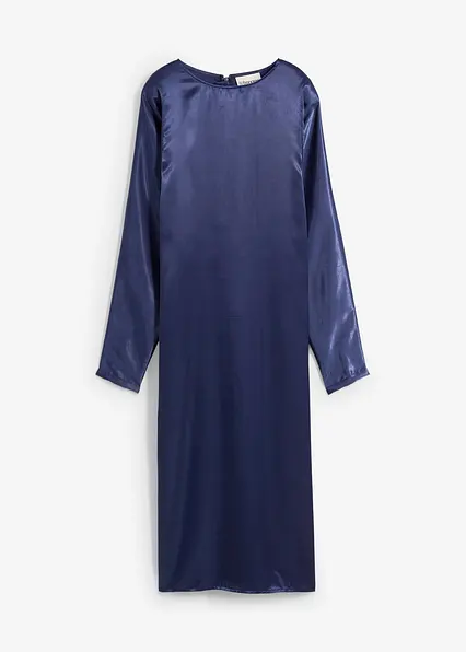 Midikleid mit Fledermausärmeln aus fließendem Satin in blau von vorne - bonprix Midikleid mit Fledermausärmeln aus fließendem Satin in blau von vorne - bonprix