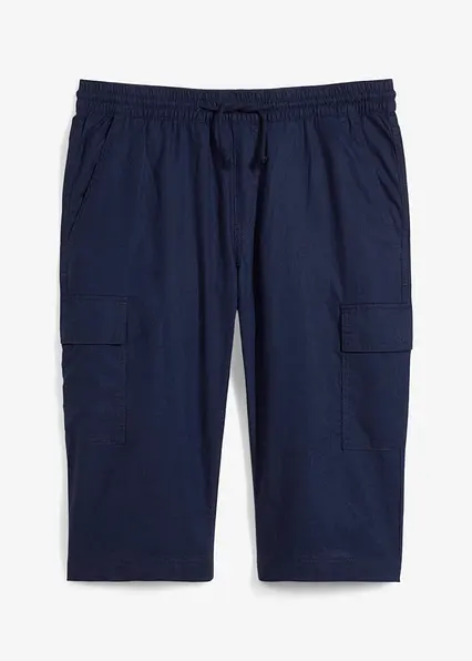 Regular Fit Cargo-Bermuda aus luftigem Leinen-Mix in blau von vorne - bonprix Regular Fit Cargo-Bermuda aus luftigem Leinen-Mix in blau von vorne - bonprix
