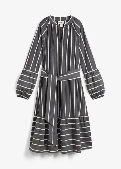 Midi-Kleid aus reiner Baumwolle in grau von vorne - bonprix Midi-Kleid aus reiner Baumwolle in grau von vorne - bonprix