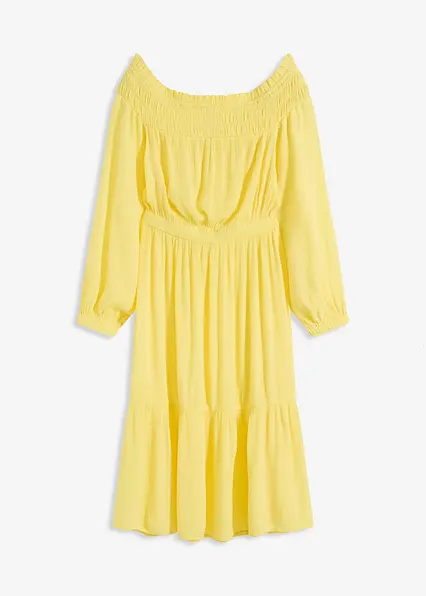 Carmen-Kleid aus strukturierter Viskose in gelb von vorne - bonprix Carmen-Kleid aus strukturierter Viskose in gelb von vorne - bonprix