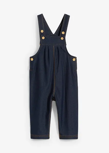 Weiche Sweat-Latzhose aus Baumwollmischung mit Holzknöpfen in blau von vorne - bonprix Weiche Sweat-Latzhose aus Baumwollmischung mit Holzknöpfen in blau von vorne - bonprix