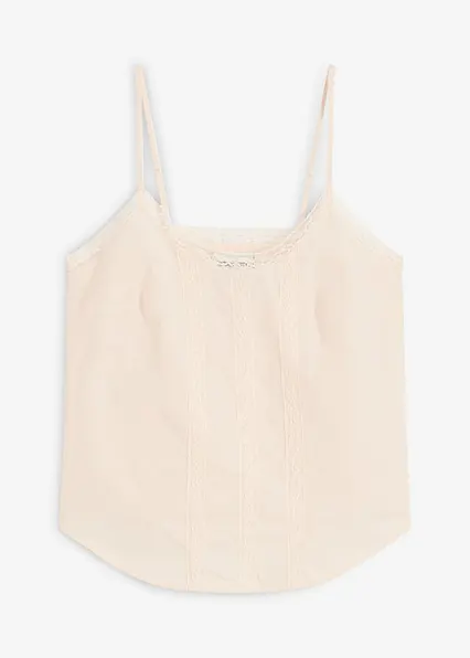 Blusentop mit Lochstickerei aus reiner Baumwolle in beige von vorne - bonprix Blusentop mit Lochstickerei aus reiner Baumwolle in beige von vorne - bonprix