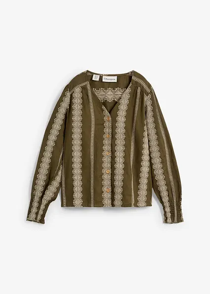 Bluse aus reinem Leinen in grün von vorne - bonprix Bluse aus reinem Leinen in grün von vorne - bonprix