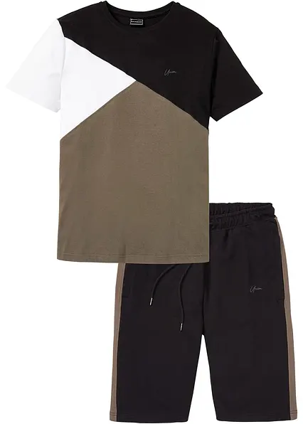 T-Shirt und Sweat-Bermuda aus reiner Baumwolle (2-tlg.Set) in schwarz von vorne - bonprix T-Shirt und Sweat-Bermuda aus reiner Baumwolle (2-tlg.Set) in schwarz von vorne - bonprix