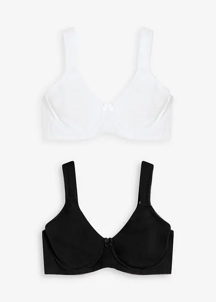 Minimizer T-Shirt BH mit Bügel mit Bio-Baumwolle (2er Pack) in schwarz von vorne - bonprix Minimizer T-Shirt BH mit Bügel mit Bio-Baumwolle (2er Pack) in schwarz von vorne - bonprix