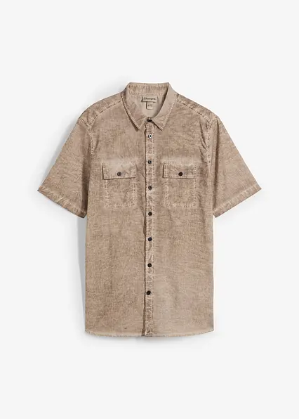 Kurzarmhemd in gewaschener Optik in braun von vorne - bonprix Kurzarmhemd in gewaschener Optik in braun von vorne - bonprix