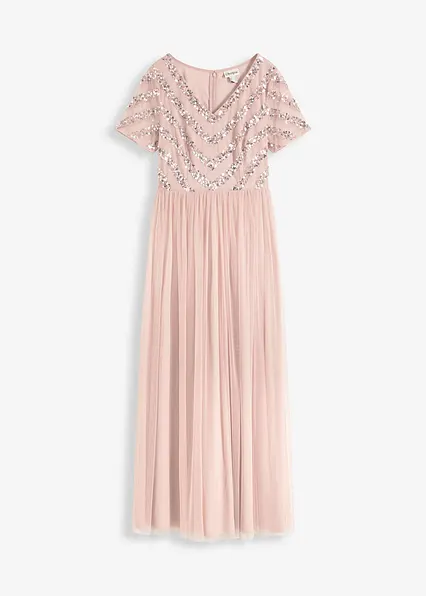 Maxikleid mit Paillettenstickerei in rosa von vorne - bonprix Maxikleid mit Paillettenstickerei in rosa von vorne - bonprix