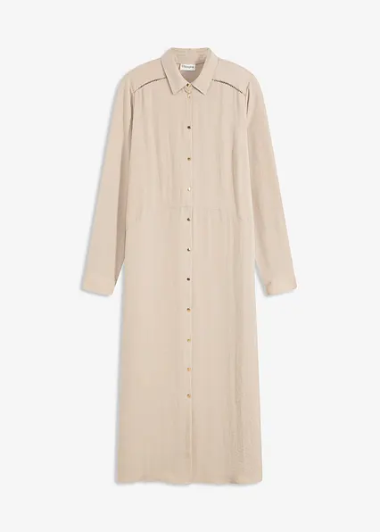 Hemdblusenkleid mit Leiterspitze in beige von vorne - bonprix Hemdblusenkleid mit Leiterspitze in beige von vorne - bonprix