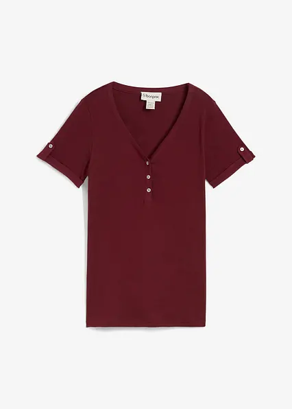 Henleyshirt aus reiner Bio-Baumwolle in rot von vorne - bonprix Henleyshirt aus reiner Bio-Baumwolle in rot von vorne - bonprix