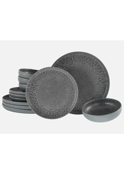 CreaTable Geschirr-Set (12-tlg. Set) in grau - CreaTable CreaTable Geschirr-Set (12-tlg. Set) in grau - CreaTable