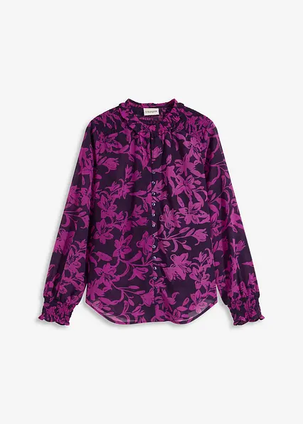 Chiffon Bluse mit Smok-Details in lila von vorne - bonprix Chiffon Bluse mit Smok-Details in lila von vorne - bonprix