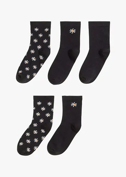 Halbsocken mit druckfreiem Bündchen mit Bio-Baumwolle (5er Pack) in schwarz von vorne - bonprix Halbsocken mit druckfreiem Bündchen mit Bio-Baumwolle (5er Pack) in schwarz von vorne - bonprix