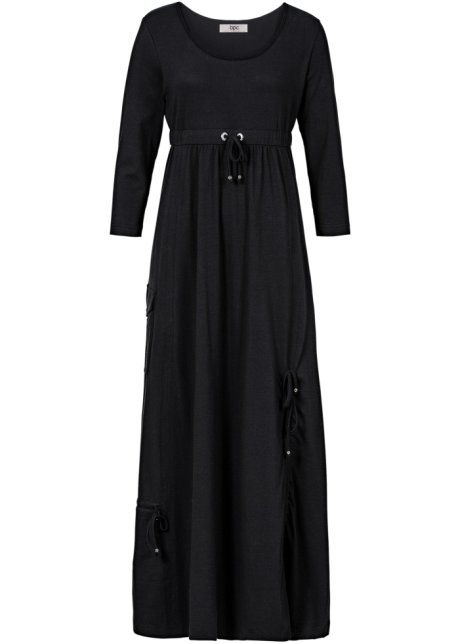 Shirt-Kleid mit 3/4-Ärmeln in schwarz von vorne - bpc bonprix collection
