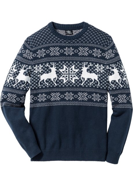 Norweger-Pullover in blau von vorne - bpc bonprix collection