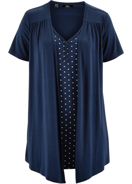 2 in 1 Shirt mit V-Ausschnitt, kurzarm in blau von vorne - bpc bonprix collection