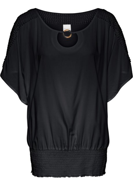 Bluse mit Spitze in schwarz von vorne - BODYFLIRT