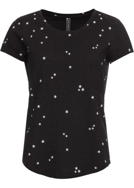 Shirt mit Sternen in schwarz von vorne - RAINBOW