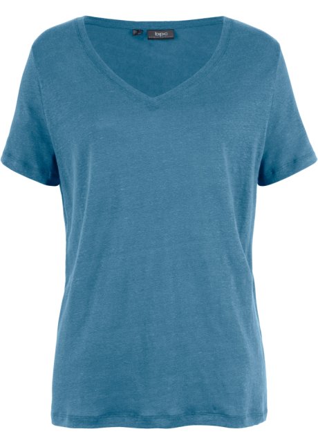 Leinen-Shirt, locker geschnitten in blau von vorne - bpc bonprix collection