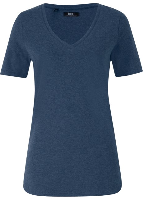 T-Shirt mit tiefem V-Ausschnitt in blau von vorne - bpc bonprix collection