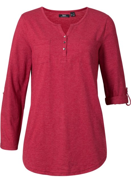 Baumwoll-Henleyshirt mit Knopfleiste in rot von vorne - bpc bonprix collection