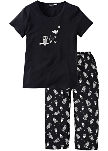 Capri Pyjama mit kurzen Ärmeln in schwarz von vorne - bpc bonprix collection
