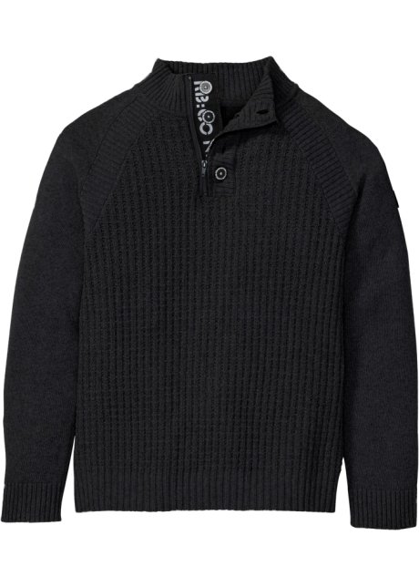 Stehkragen-Pullover mit recycelter Baumwolle in schwarz von vorne - RAINBOW