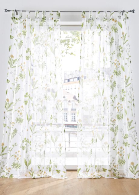 Gardine mit floralem Druck mit recyceltem Polyester (1er Pack) in grün - bpc living bonprix collection