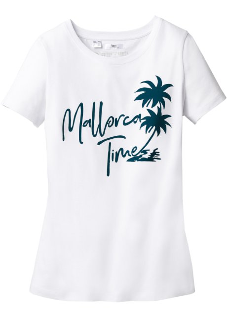Baumwoll Shirt mit Mallorca-Print, kurzarm in weiß - bpc bonprix collection