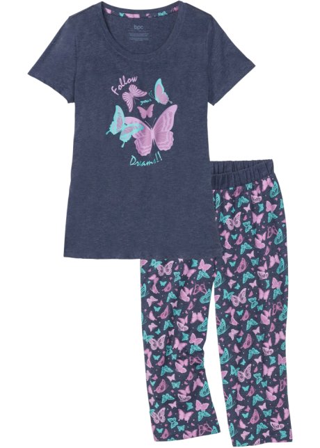 Capri Pyjama in blau von vorne - bpc bonprix collection