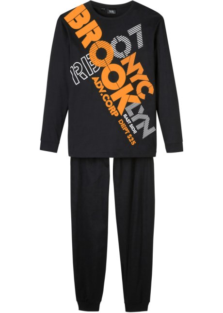 Jungen Pyjama aus Bio-Baumwolle (2-tlg. Set) in schwarz von vorne - bpc bonprix collection