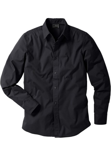 Stretch-Hemd, Slim Fit in schwarz von vorne - bpc selection