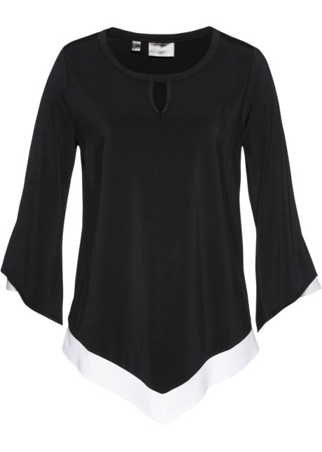 Shirt-Tunika mit Rundhalsausschnitt  in schwarz von vorne - bpc selection