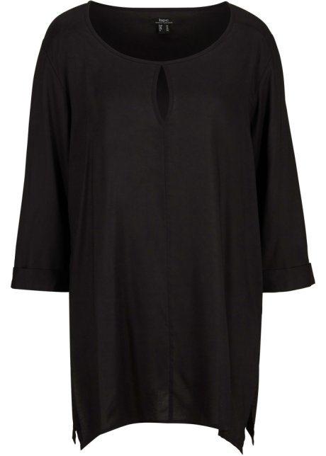 Oversize Blusenshirt mit Zipfelsaum in schwarz von vorne - bpc bonprix collection