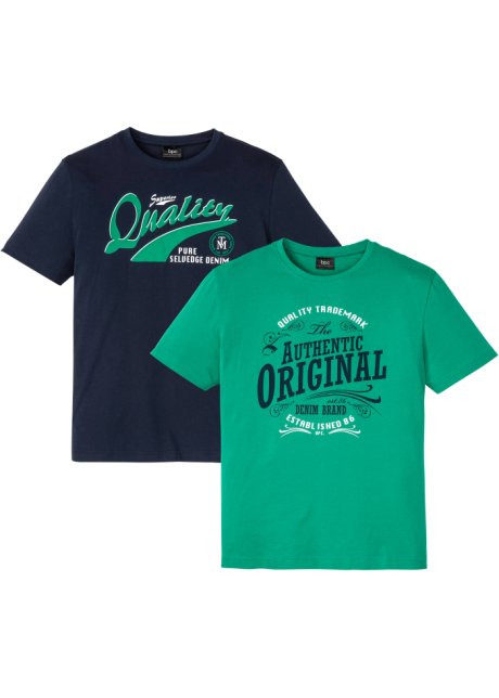 T-Shirt (2er Pack) mit Komfortschnitt in grün von vorne - bpc bonprix collection