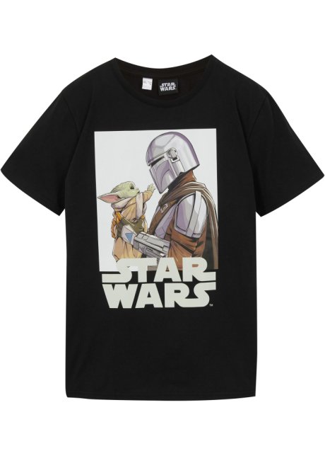 The Mandalorian Jungen T-Shirt in schwarz von vorne - Star Wars