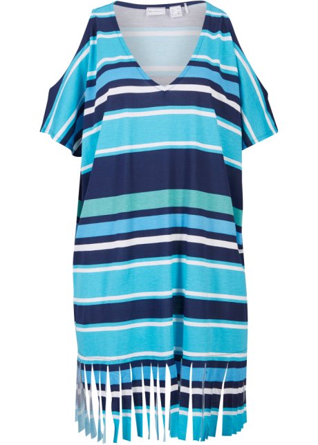 Long Strandshirt mit Cut-Outs in blau von vorne - bpc selection
