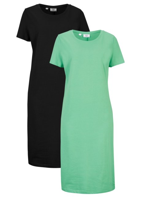 Jerseykleid (2er Pack) in grün von vorne - bpc bonprix collection