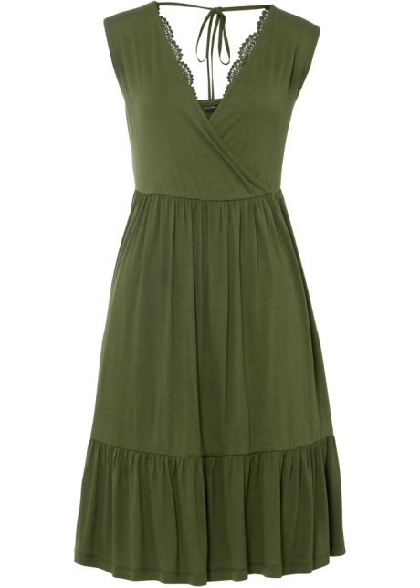 Jerseykleid mit Spitze in grün von vorne - BODYFLIRT