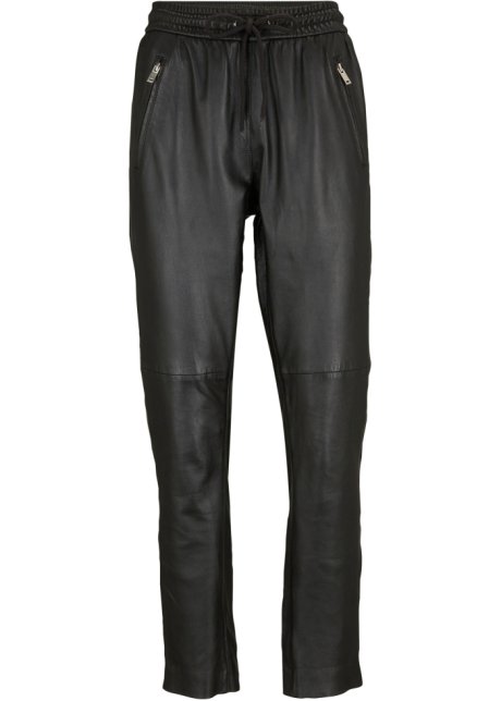 Leder-Joggpants aus Lammnappa in schwarz von vorne - bonprix PREMIUM